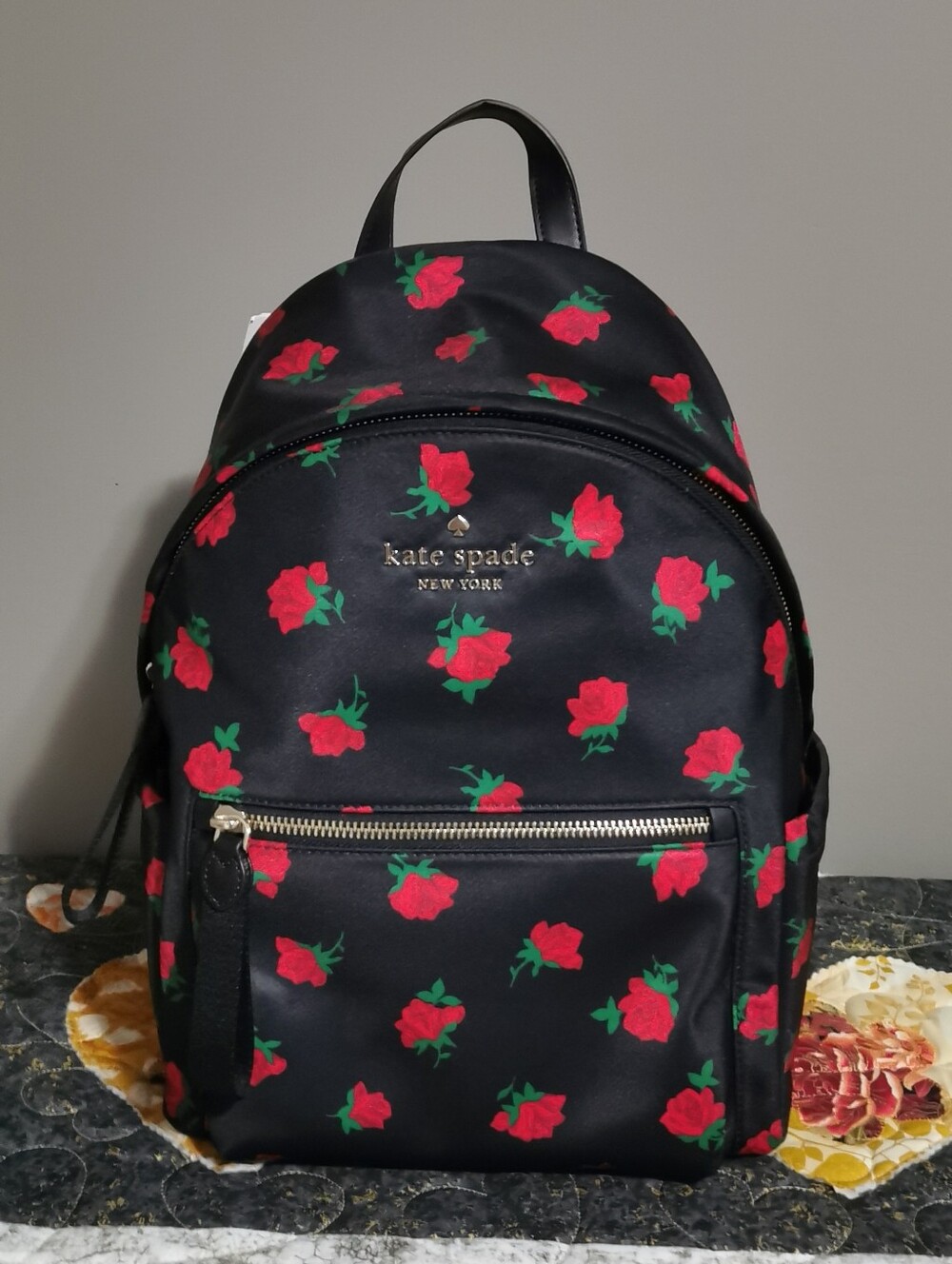 kate spade Black Backpack with Red Rose Print - Picture 2 of 16